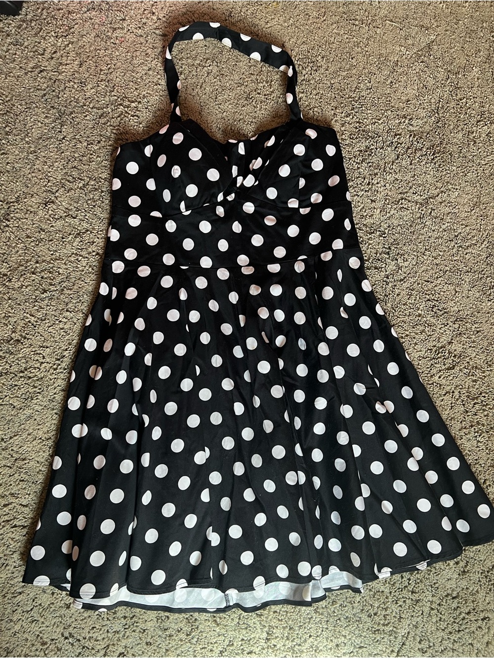 IXIA Black and White Polka Dot Halter Swing Dress Sz 1X